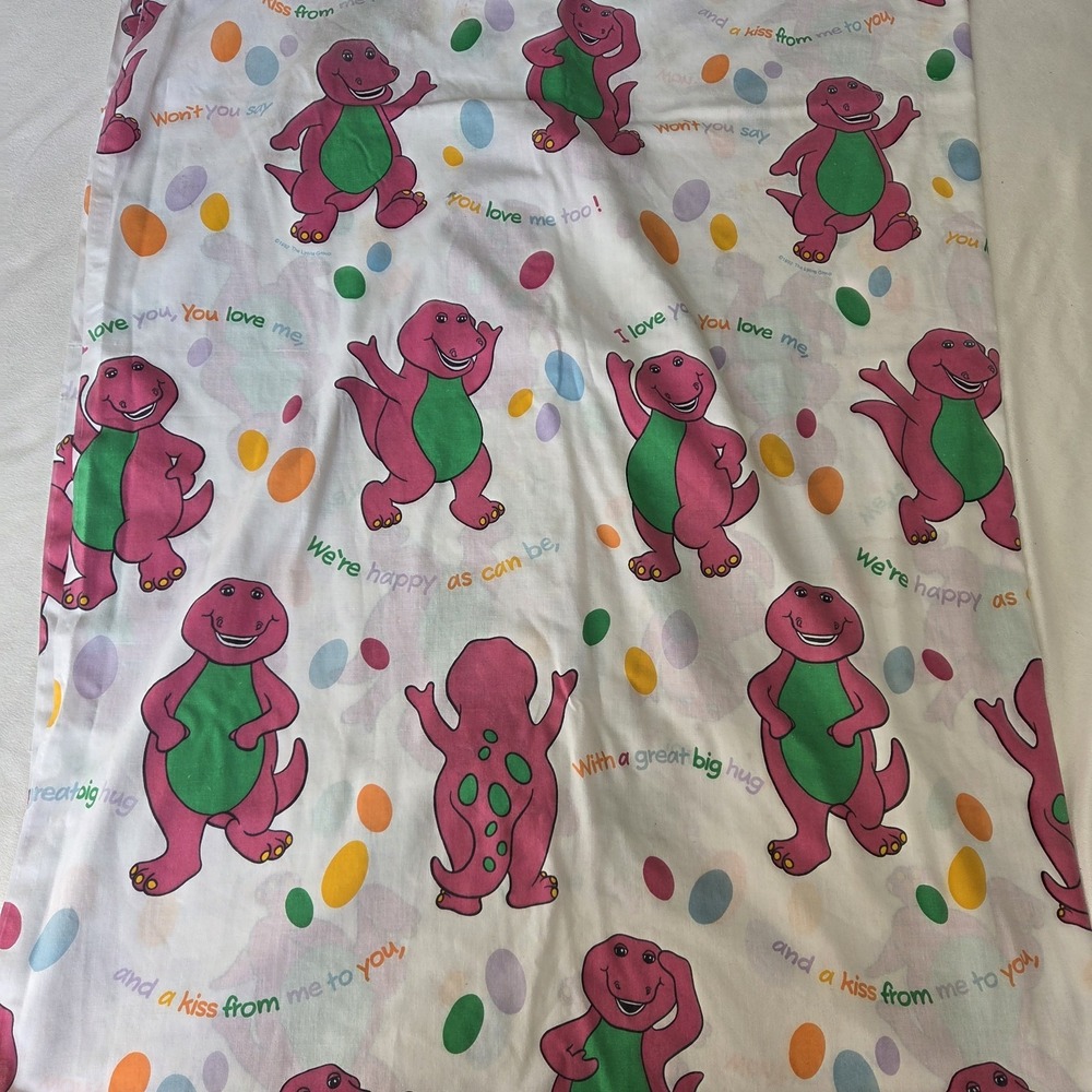 Vintage Barney TWIN Flat Sheet 1992 Lyons Group 90s Purple Dinosaur - Picture 2 of 6